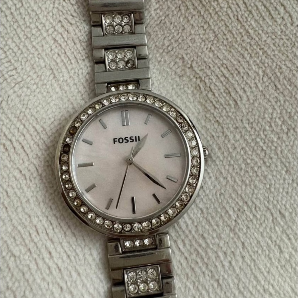 Fossil Silver Watch with Crystal Detailing